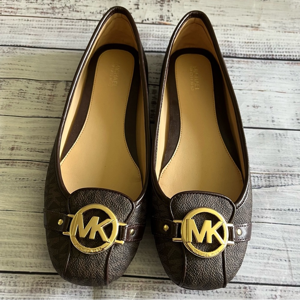 Michael Kors Fulton Signature Logo Canvas Ballet Slipper Flat Moccasin Shoes 9